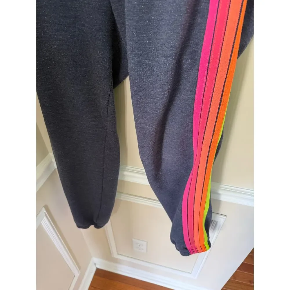Aviator Nation | 5 Stripe Neon Rainbow Women’s Large Heather Dark Gray Joggers
